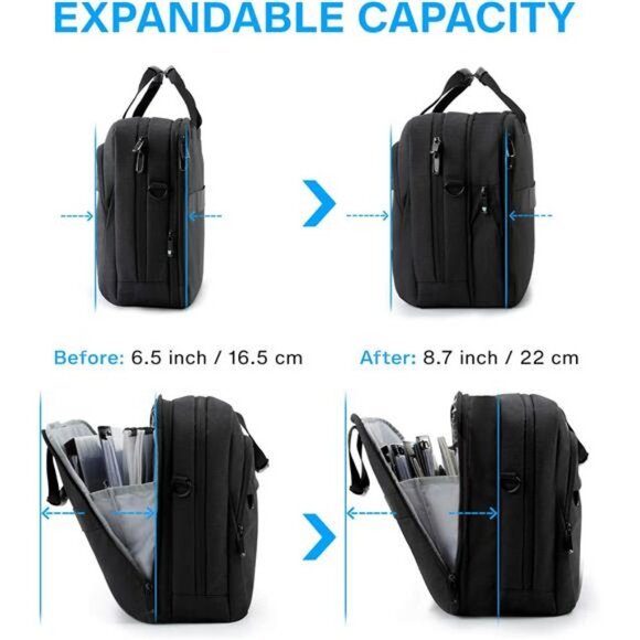 17.3 Inch Laptop Bag, BAGSMART Expandable Briefcase (Black-17.3 inch) - Picture 4 of 6
